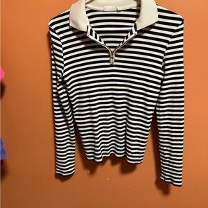 Mango Monochrome Striped Collared Top